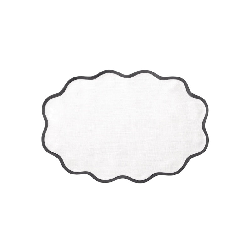 Matouk Placemat - Scallop Edge Oval Placemat in White and Smoke Grey