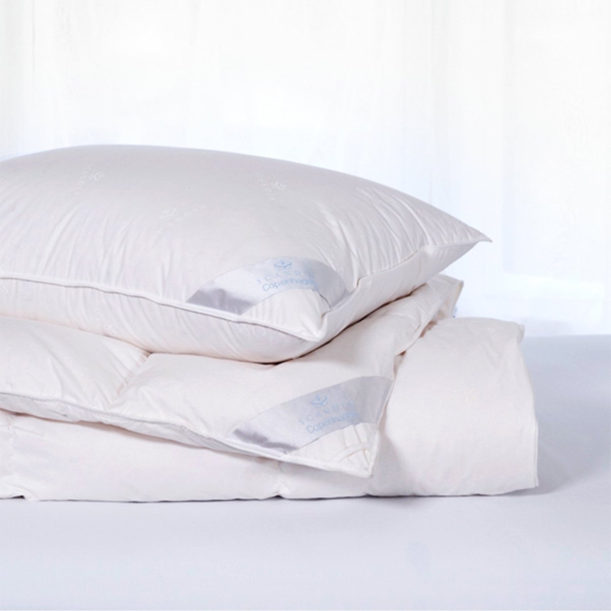 Copenhagen Down Comforter by Scandia Home shown with Pillow - White European Goose Down