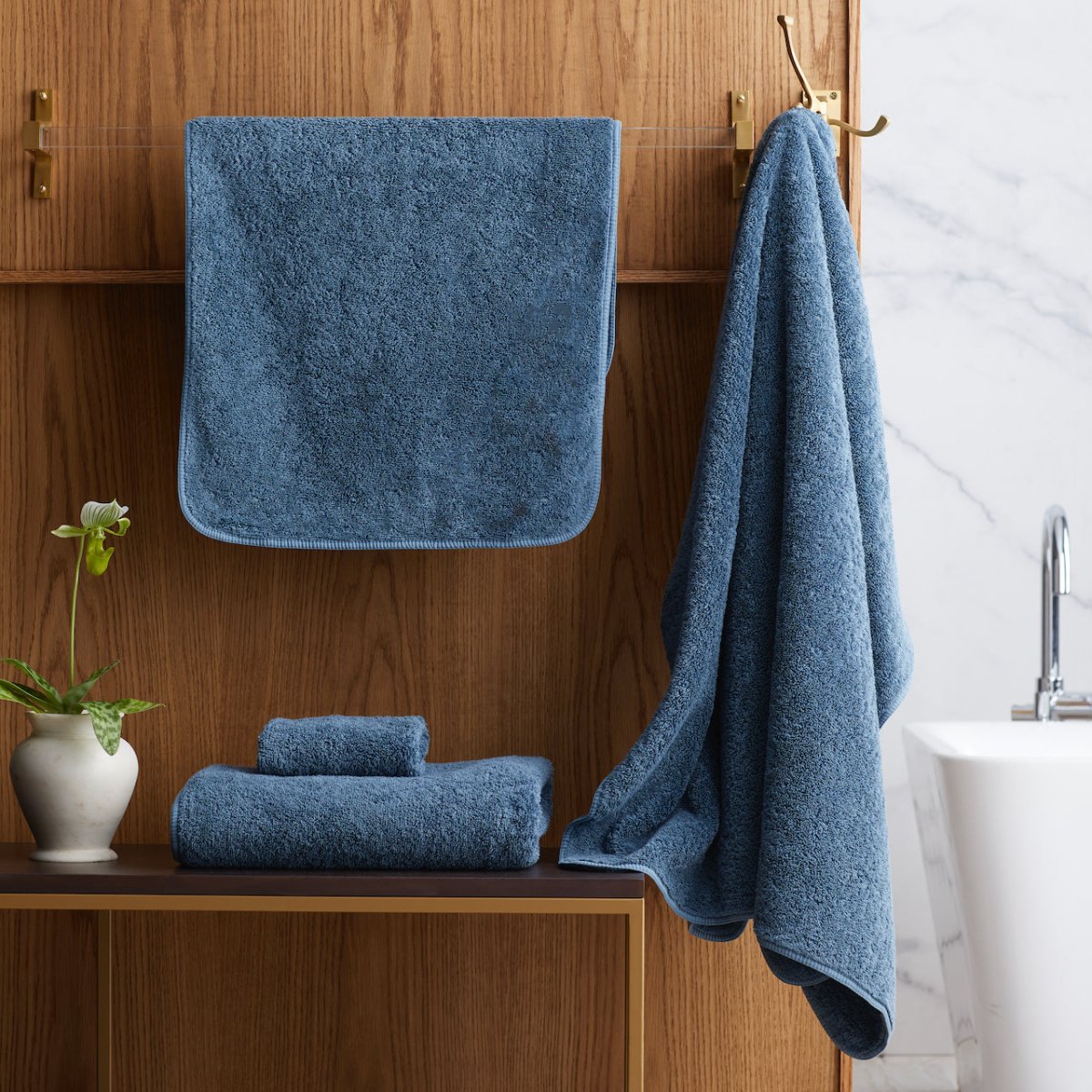 Indulgence Towels by Scandia Home - Petrol Terry Towels at Fig Linens and Home - Lifestyle View