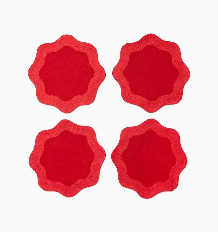 Ondulato Cocktail Napkins Set of 6 by Sferra S/6 Cocktail Napkin 6X6 at FIG LINENS AND HOME RED/POPPY