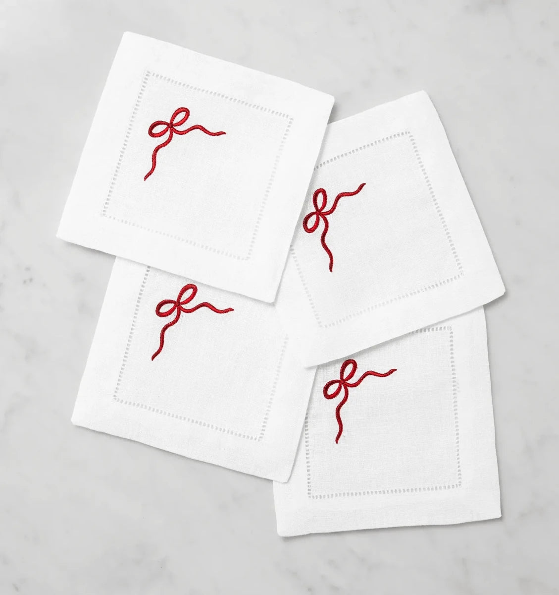 Regalo Cocktail Napkins by Sferra Linens in White/Red at Fig Linens and Home - 2