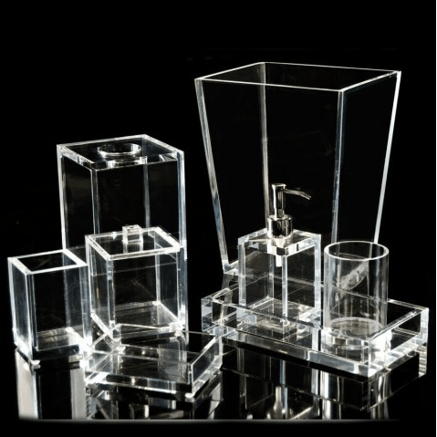 Mike + Ally Ice Clear Lucite Bath Accessories by Mike + Ally - Solid Ice 3X Magnifying Mirror (5 in W X 5 in L X 13.5 in H) at FIG LINENS AND HOME - 3