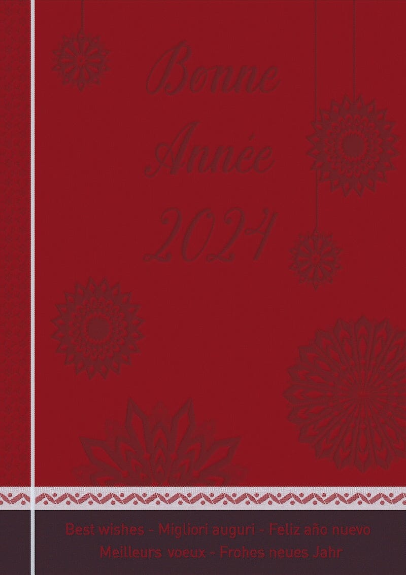 Voeux 2024 Red Tea Towel by Le Jacquard Francais | Happy New Year Tea Towel at Fig Linens and Home