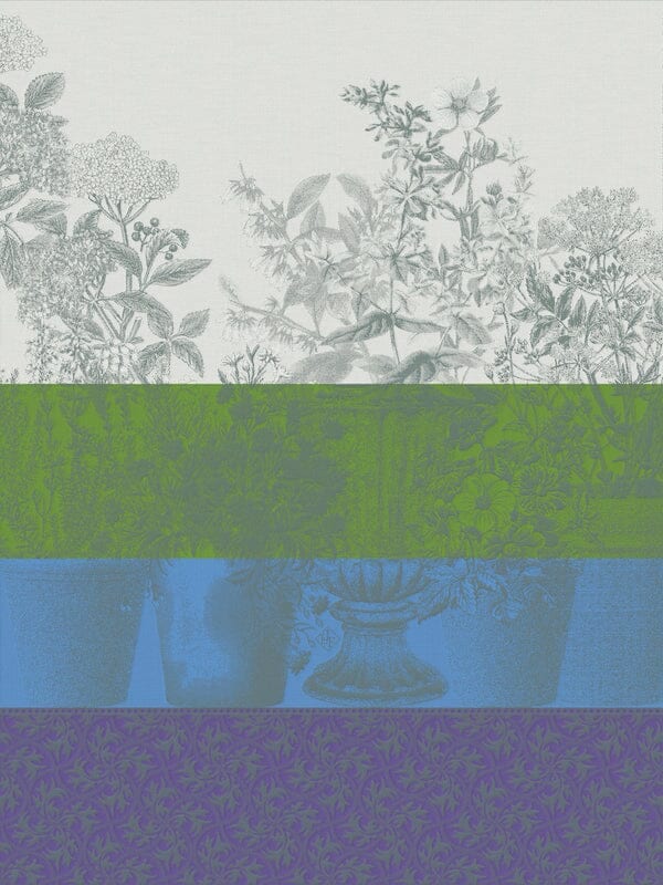 Floraison Rayé Blue Tea Towel by Le Jacquard Francais at Fig Linens and Home