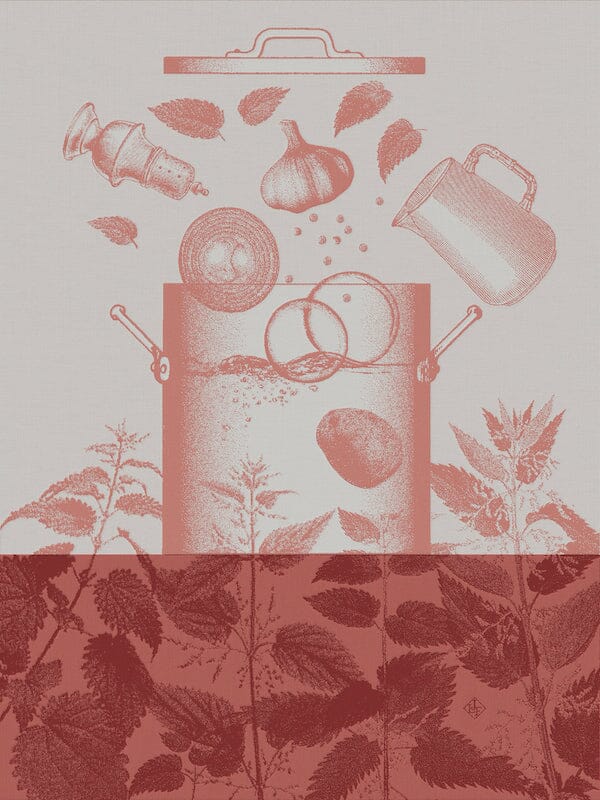 Veloute d&#39;orties pink tea towel by Le Jacquard Francais at Fig Linens and Home