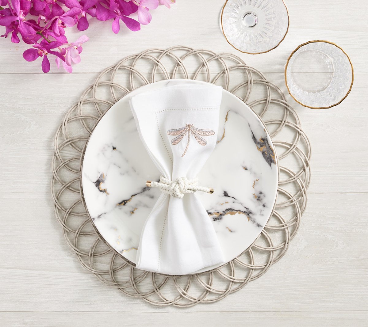 Kim Seybert Table - Rope Knot White Napkin Rings at Fig Linens and Home 4