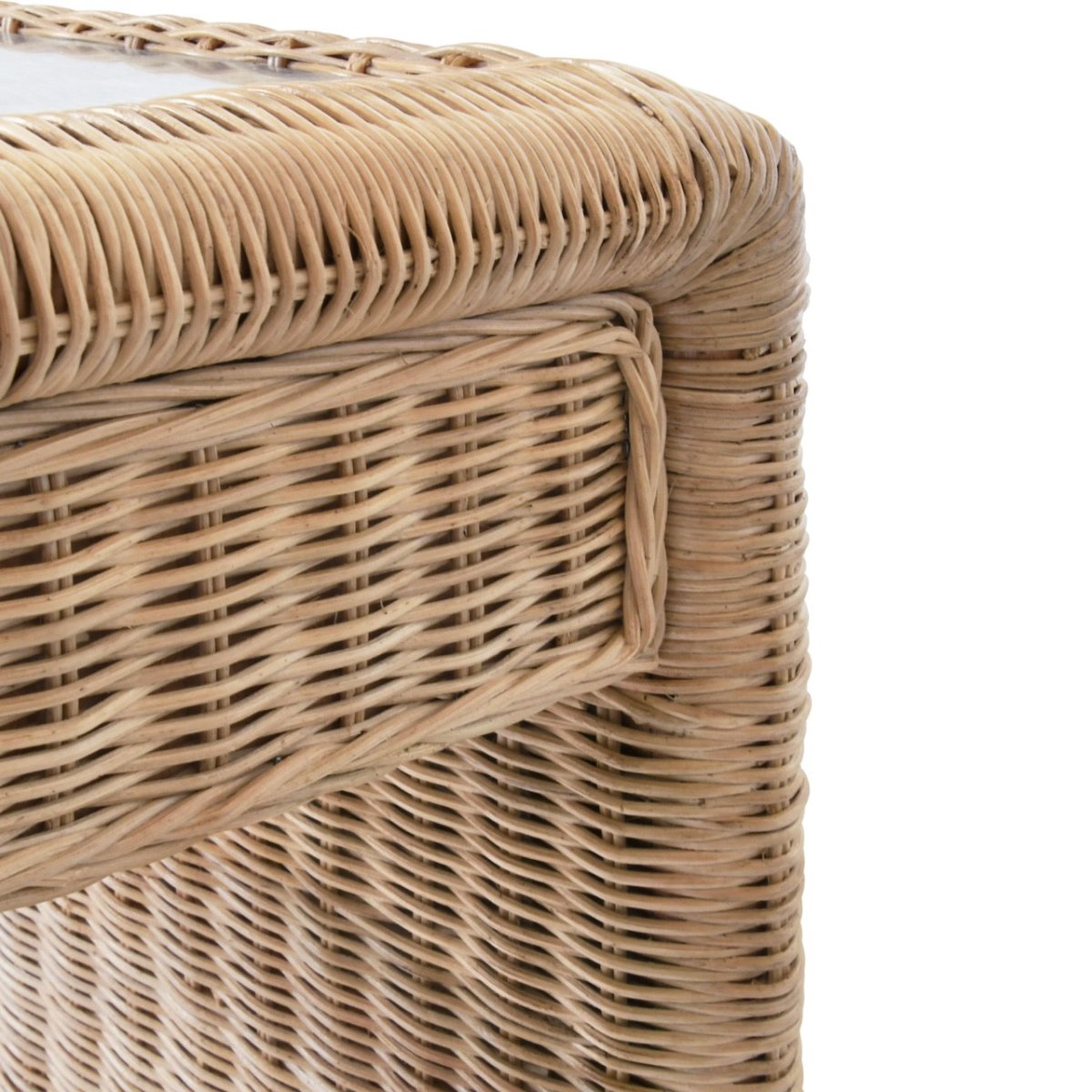 Rattan Desk Corner Detail View - Worlds Away Adrien 2-Drawer Desk at Fig Linens and Home 1