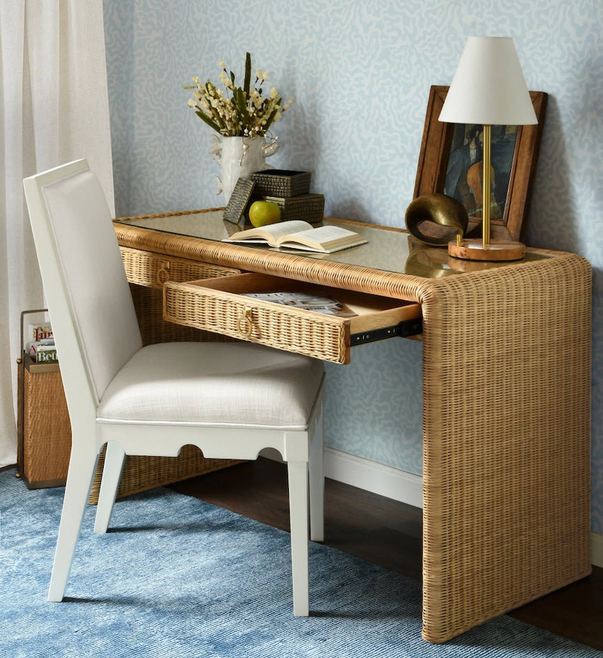 Adrien Rattan Desk by Worlds Away | Lifestyle of Home Office Decor at Fig Linens and Home 1