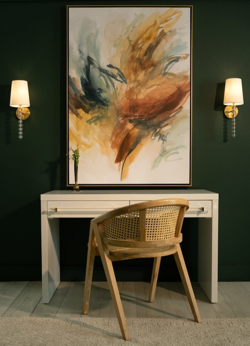 Aero Cerused Oak Cane Back Dining Chair by Worlds Away - Lifestyle Photo at Desk