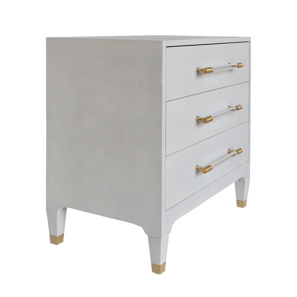 Amber Three Drawer Chest in Light Grey Shagreen by Worlds Away at Fig Linens and Home - Angle View