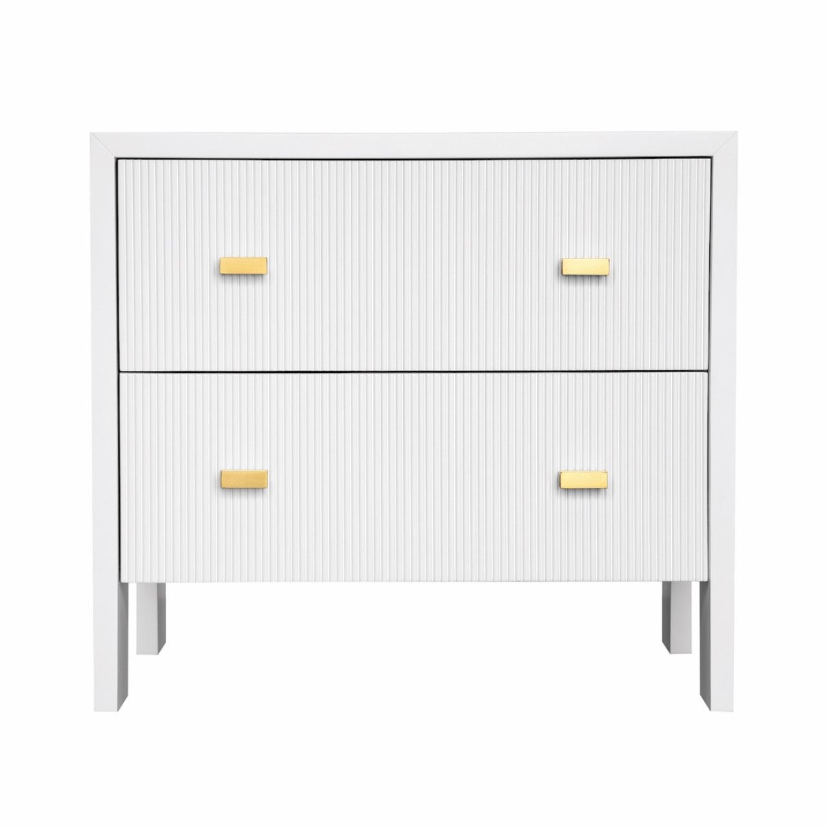 Worlds Away Andre Two Drawer Side Table in Matte White Lacquer - Front View at Fig Linens and Home