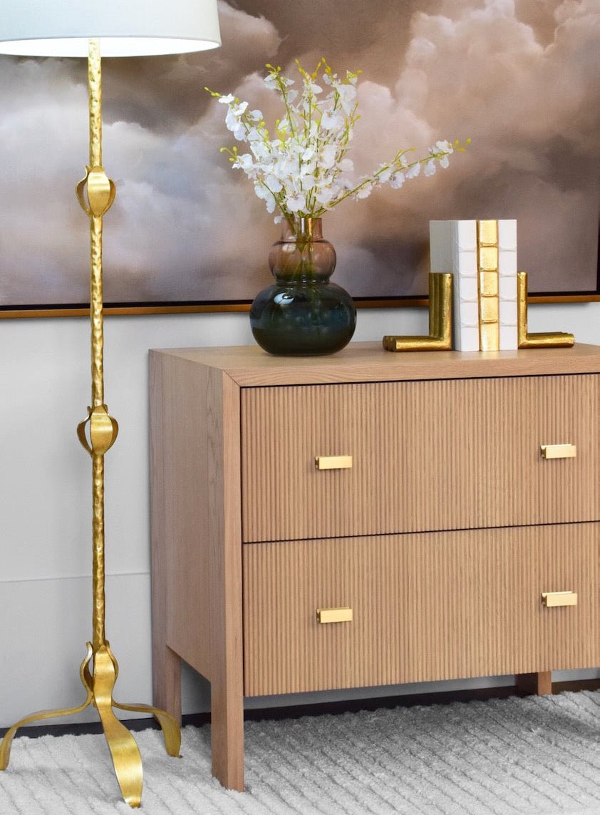 Worlds Away Andre Two Drawer Side Table in Natural Oak - Lifestyle View of Modern Classic 1