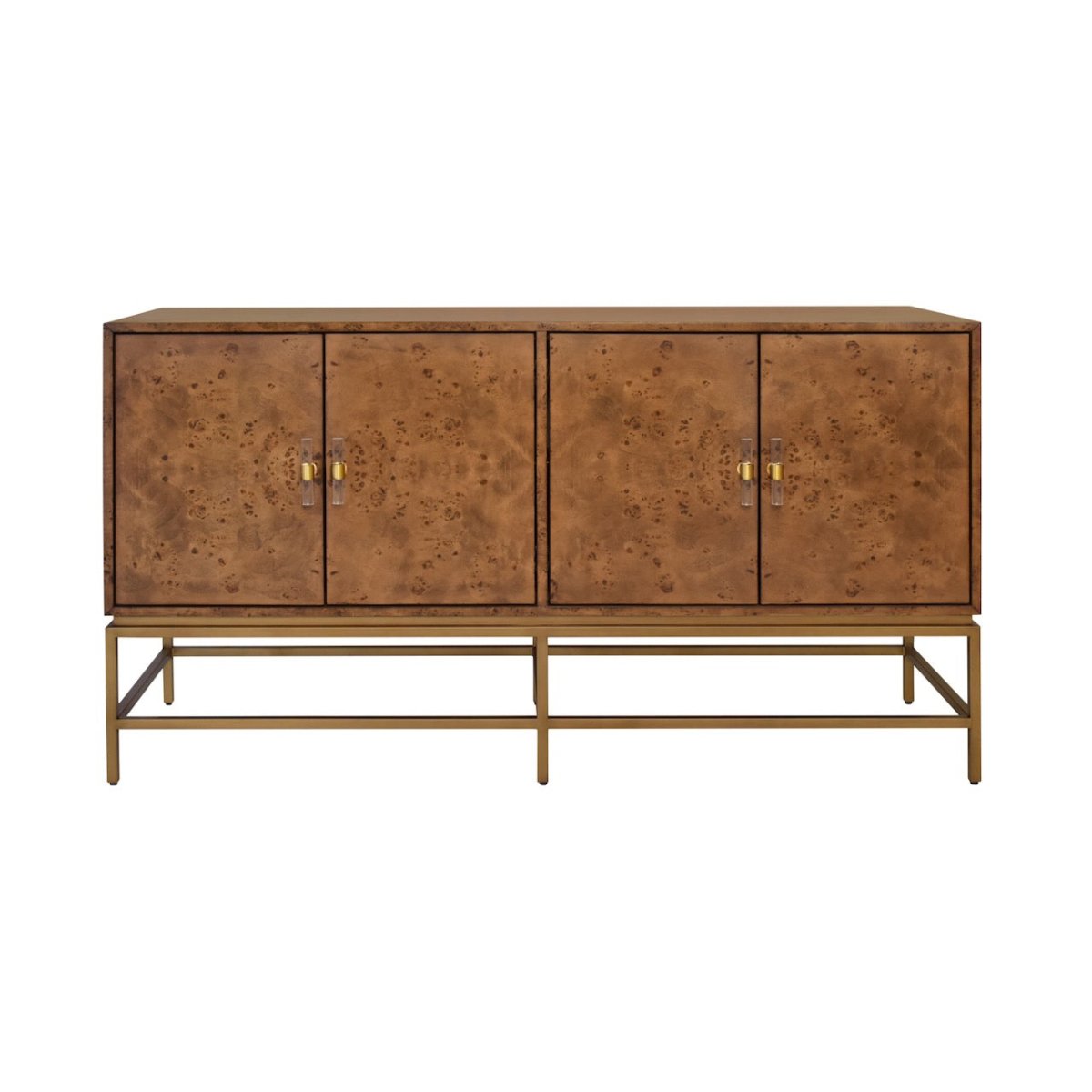 Ariel Dark Burlwood Buffet Cabinet with 4 Doors by Worlds Away - Front of Cabinet View