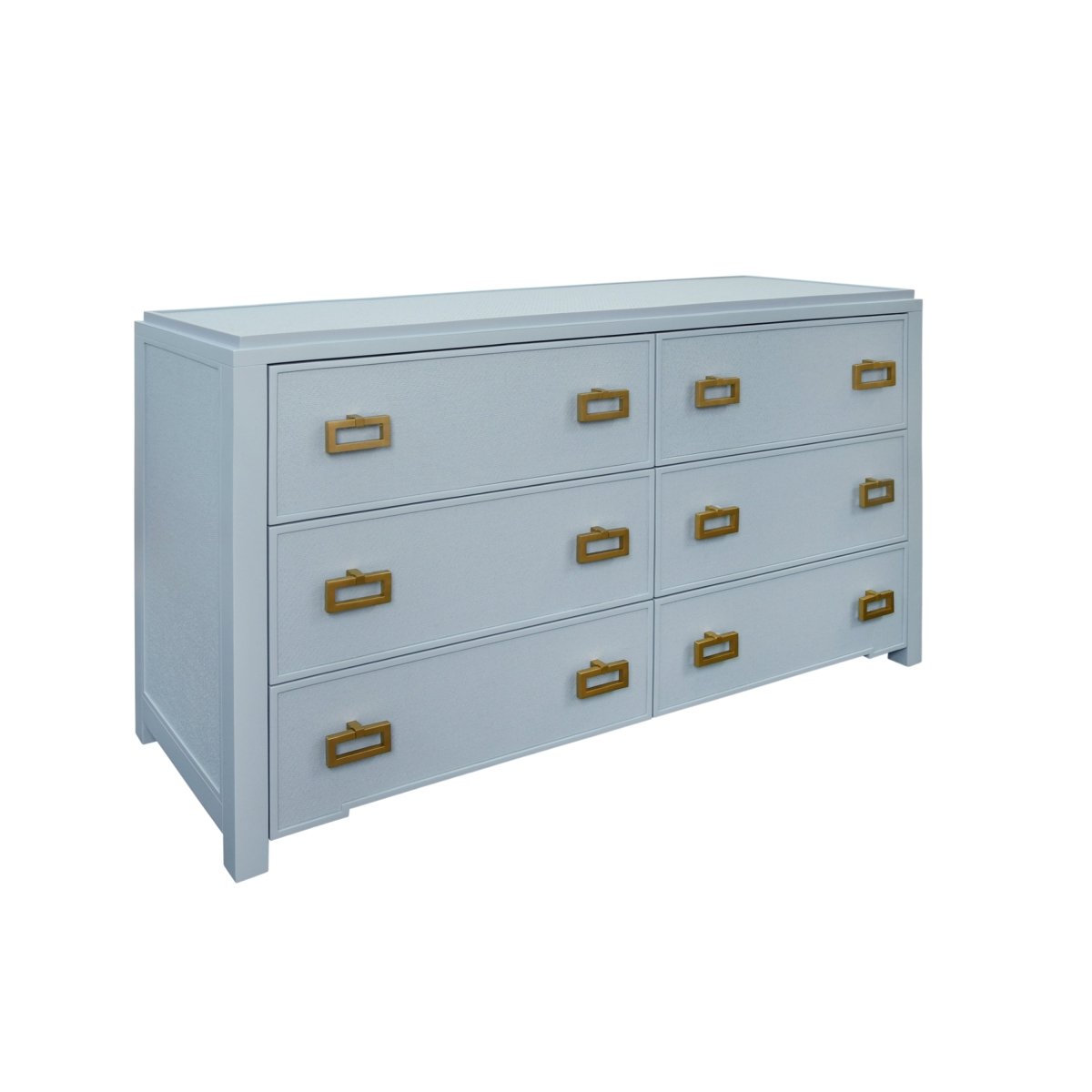 Atticus Light Blue 6-Drawer Dresser by Worlds Away - Angle View at Fig Linens and Home