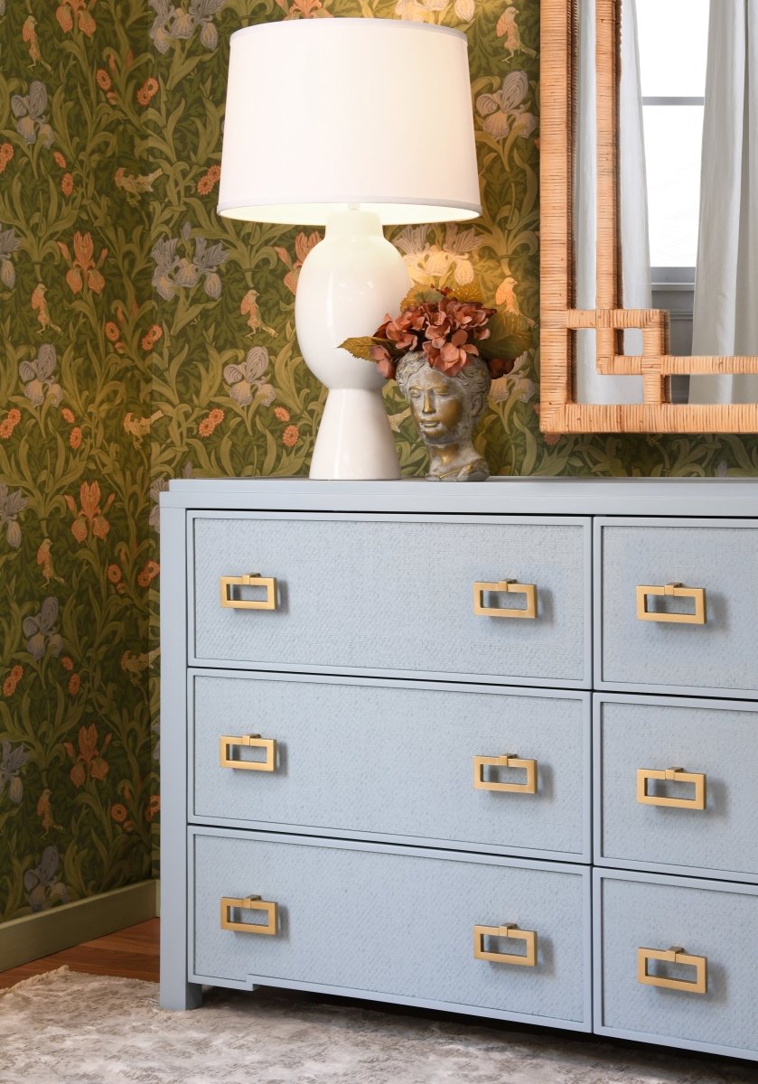 Atticus Light Blue 6-Drawer Dresser by Worlds Away - Lifestyle 1 at Fig Linens and Home