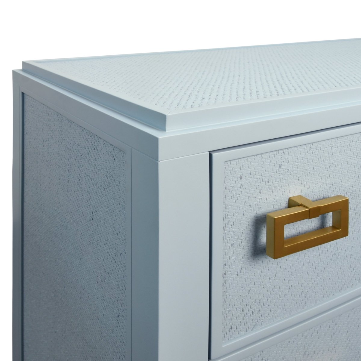 Atticus Light Blue 6-Drawer Dresser by Worlds Away - Corner Detail at Fig Linens and Home