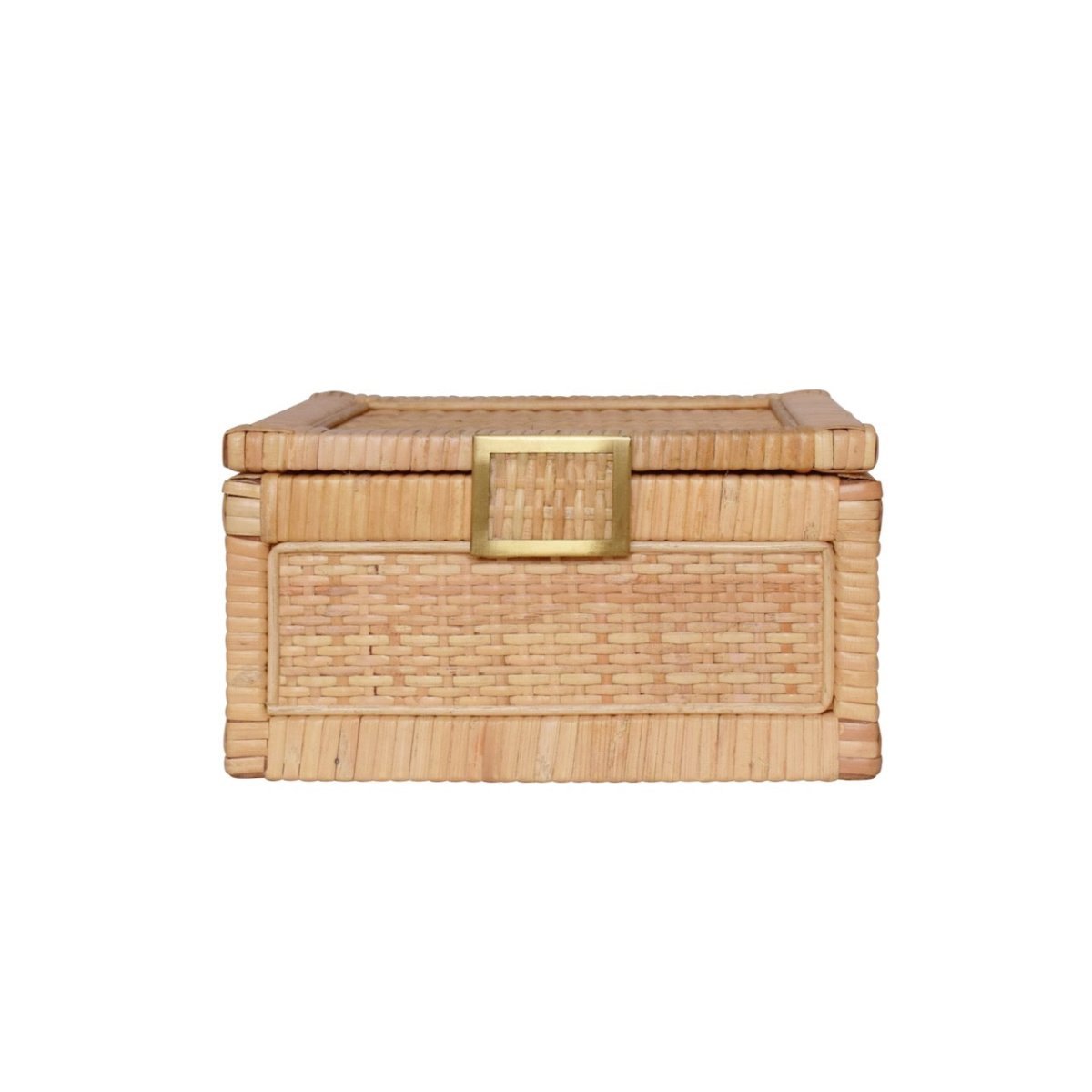 Bruno Small Woven Rattan Box Worlds Away at Fig Linens and Home - Front View