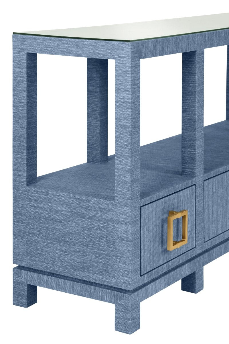 Campbell Blue Console Table by Worlds Away | Decorator Furniture - Detail of Angle View 2