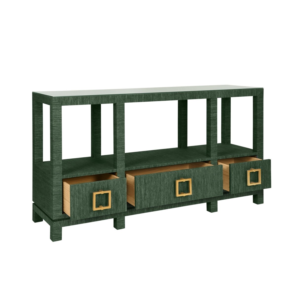 Campbell Green Console Table by Worlds Away | Drawers Open View at Fig Linens and Home