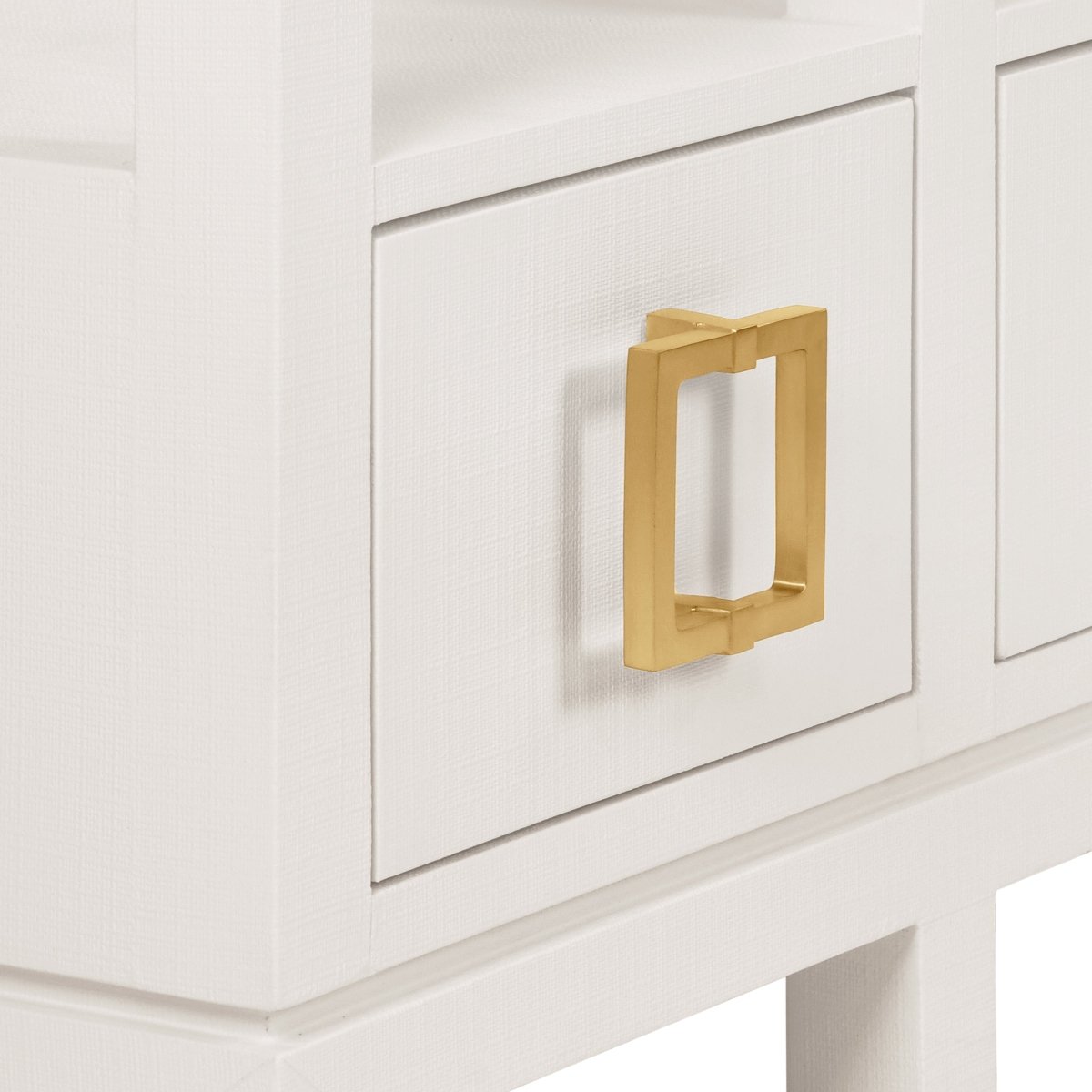 Campbell White Console Table by Worlds Away - Drawer Detail View at Fig Linens and Home 2
