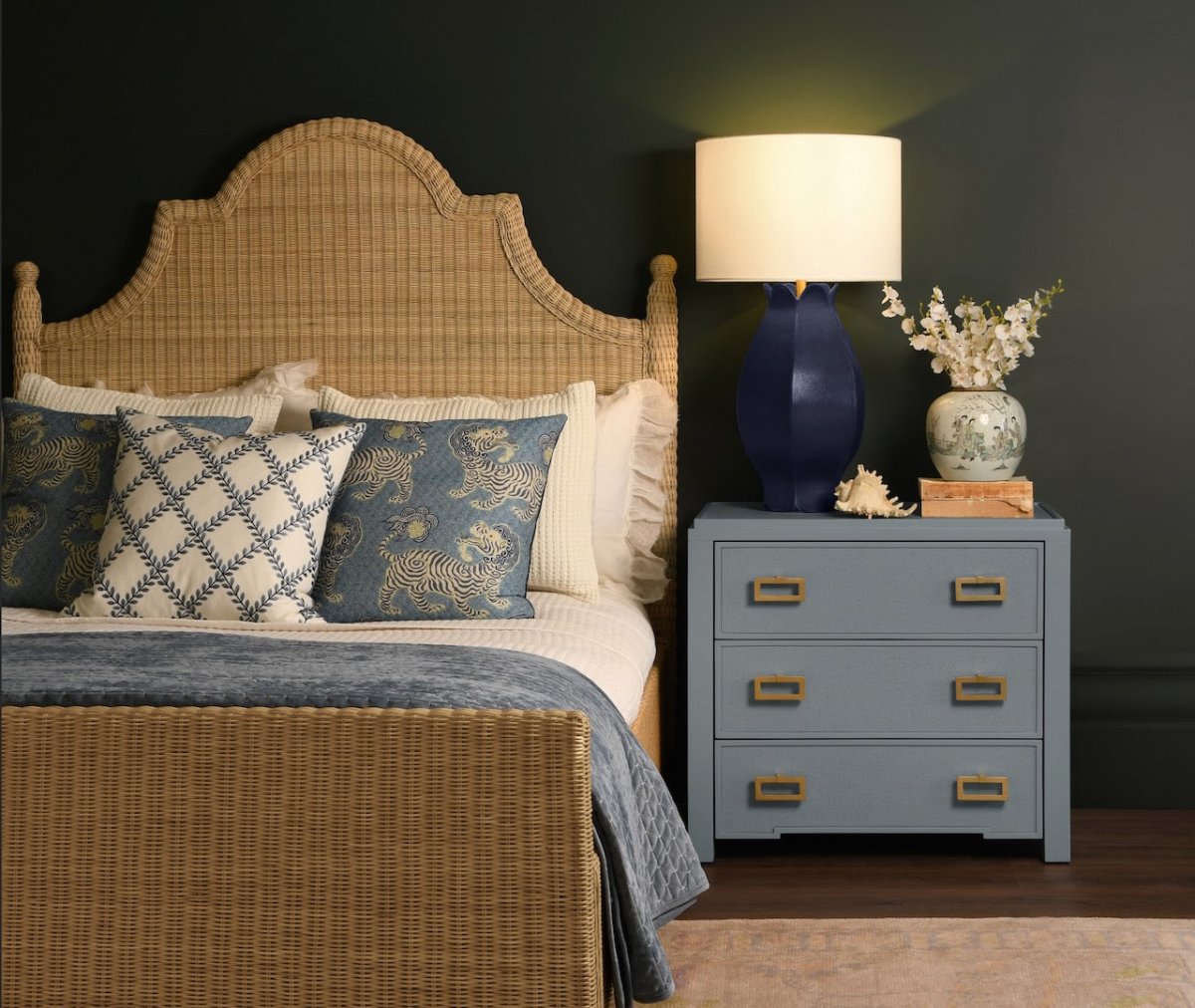 Chamberlain Rattan Bed Frame in King Size | Worlds Away Beds at Fig Linens and Home - Lifestyle 1