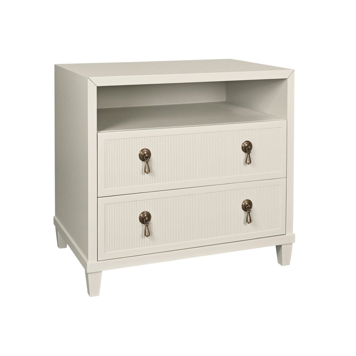 Corine Antique White Side Table by Worlds Away | Angle View at Fig Linens and Home