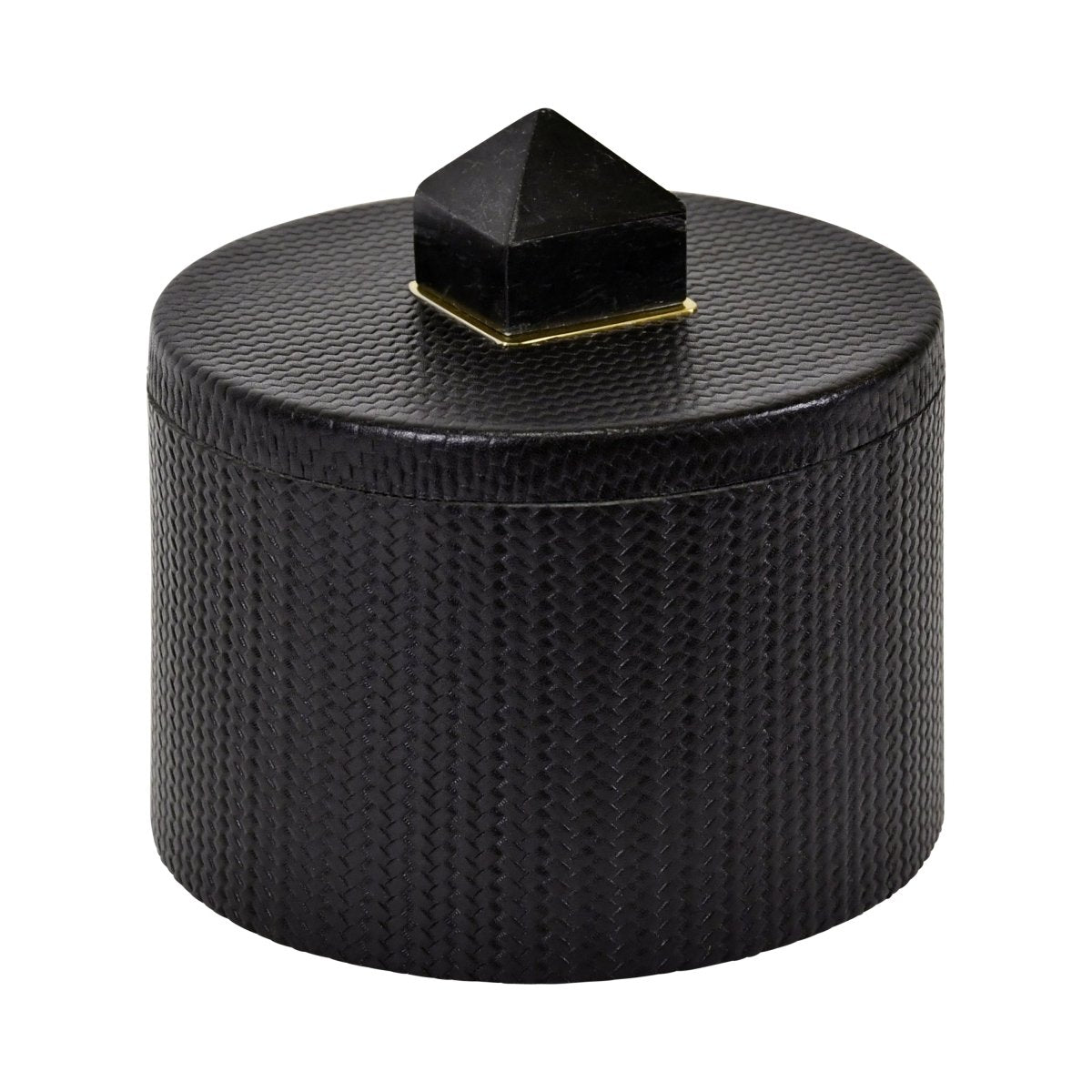 Denver Round Black Faux Leather Box With Stone Handle | Worlds Away at Fig Linens and Home 1