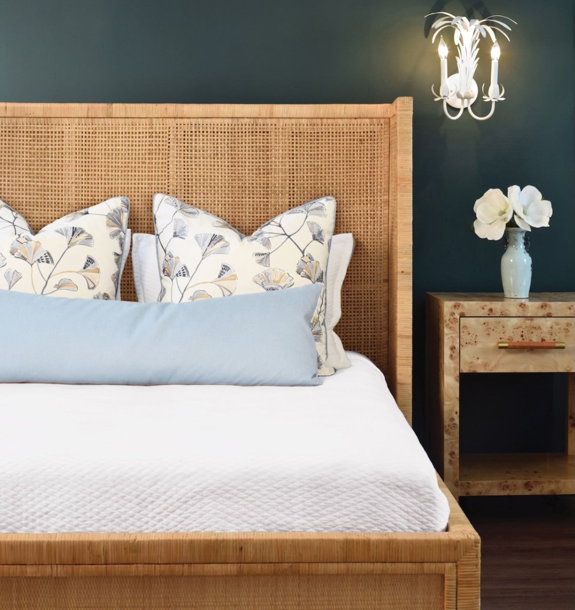 Dolly King Bed Frame by Worlds Away | Rattan Bed at Fig Linens and Home Lifestyle View