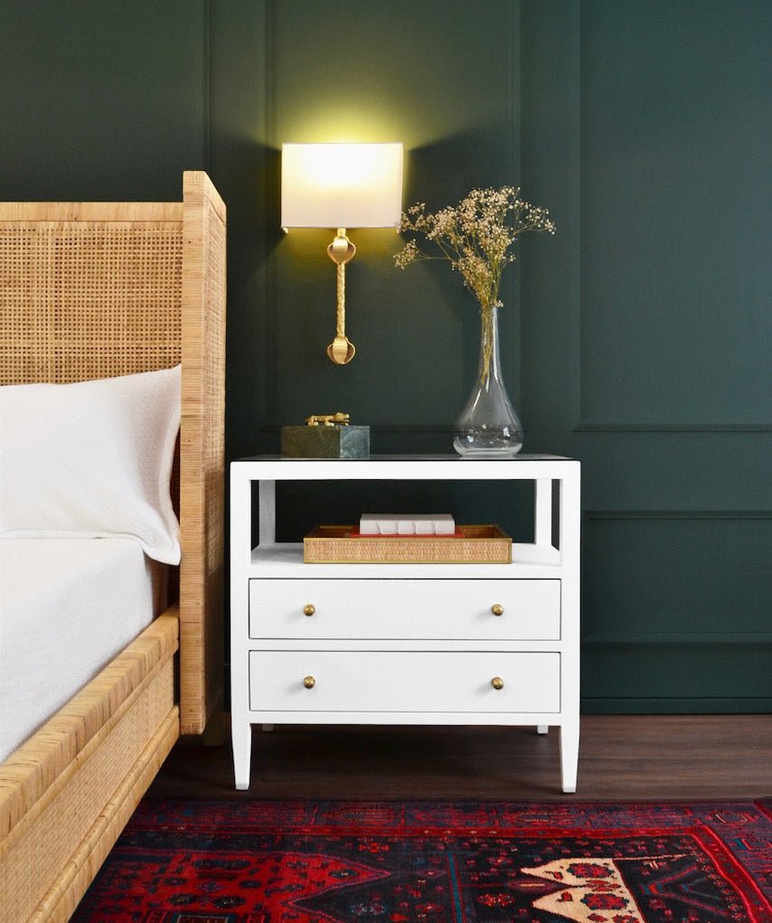 Douglas White Side Table by Worlds Away at Fig Linens and Home - Lifestyle in Bedroom