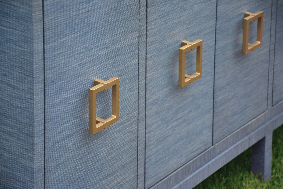 Worlds Away Effie Blue Buffet | Grasscloth Console at Fig Linens and Home - Detail View 3