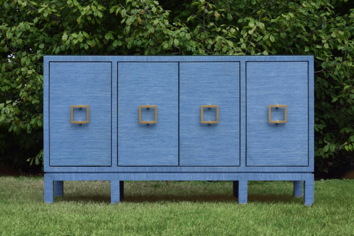 Worlds Away Effie Blue Buffet | Grasscloth Console at Fig Linens and Home - Outdoor View 1