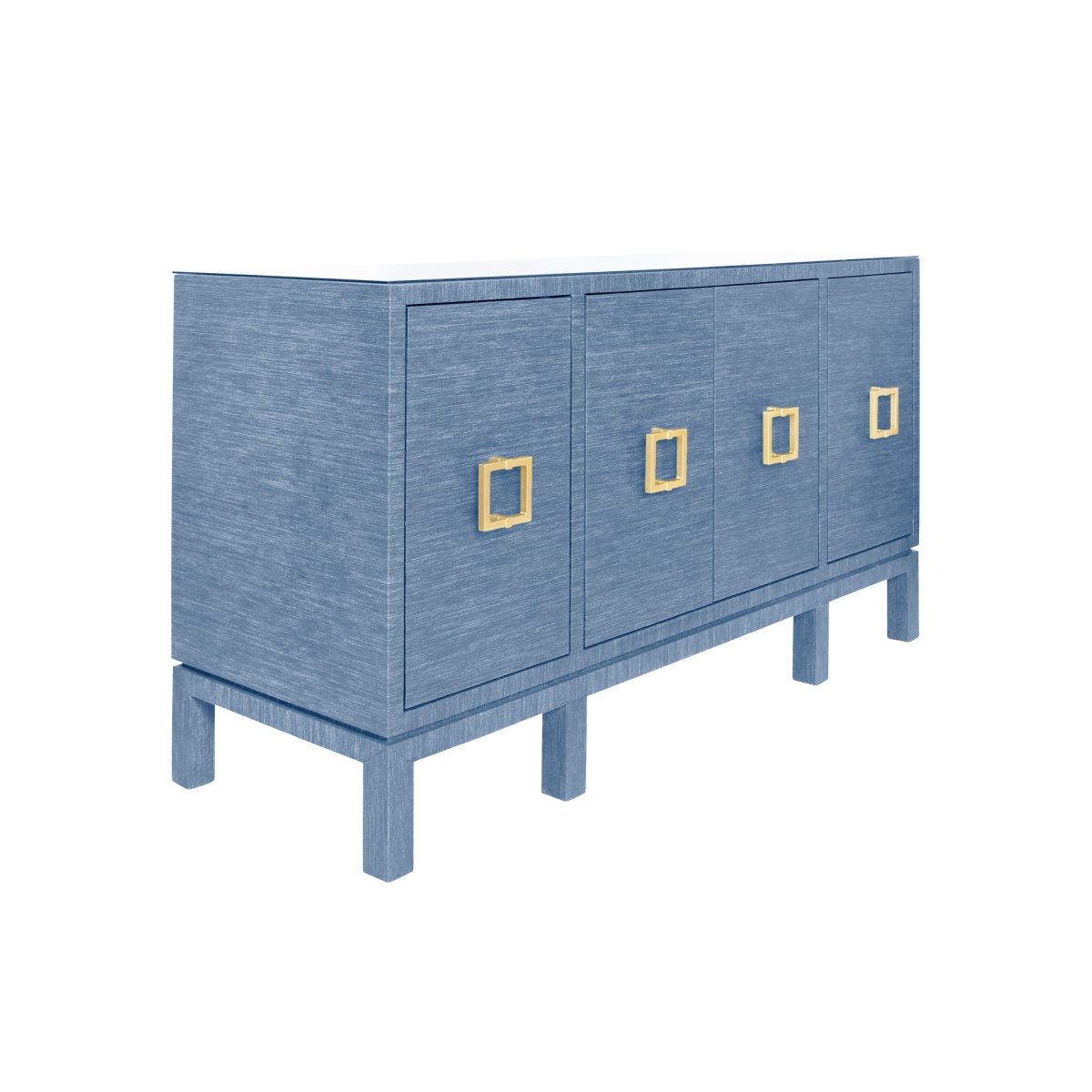 Worlds Away Effie Blue Buffet | Grasscloth Console at Fig Linens and Home - Angle View
