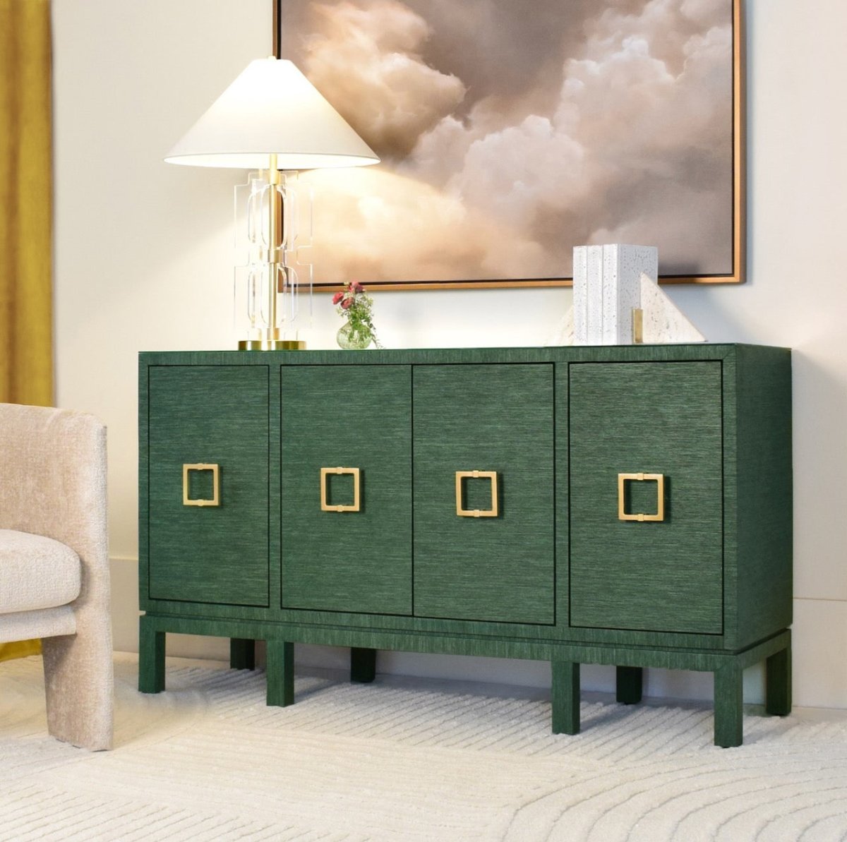 Effie Green Grasscloth Buffet Table by Worlds Away at Fig Linens and Home - Lifestyle 1