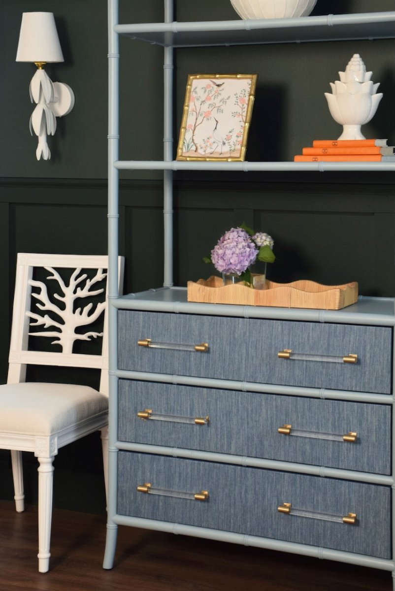 Flynn Blue Grasscloth Etagere by Worlds Away at Fig Linens and Home - Lifestyle View 4