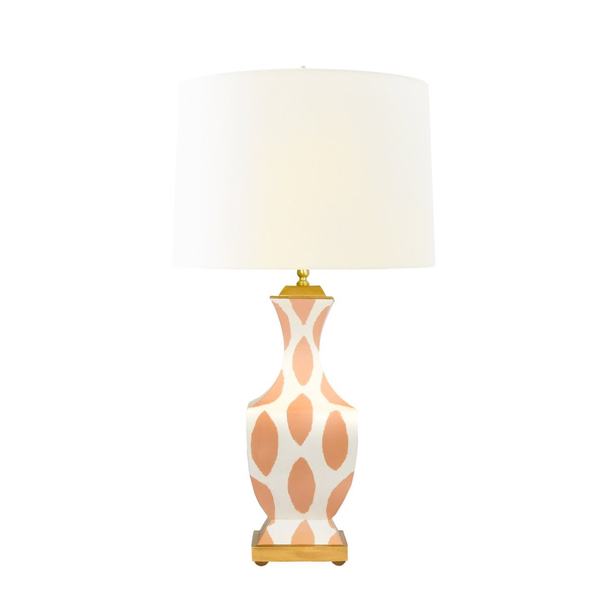 Gina Handpainted Pink Coral Ikat Tole Table Lamp by Worlds Away at Fig Linens and Home - Lit