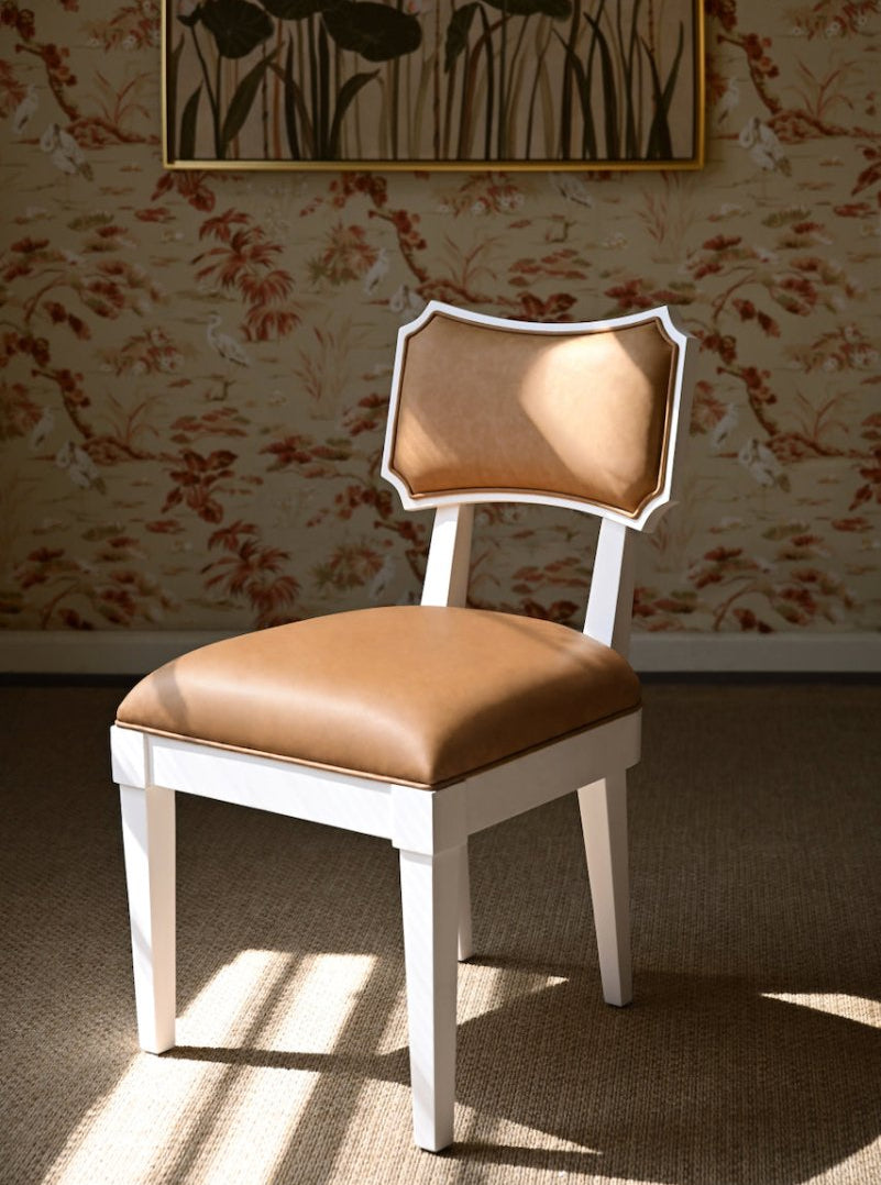 Hayden Camel Dining Chair | Worlds Away Bow Back Chair Lifestyle View 1 at Fig Linens and Home