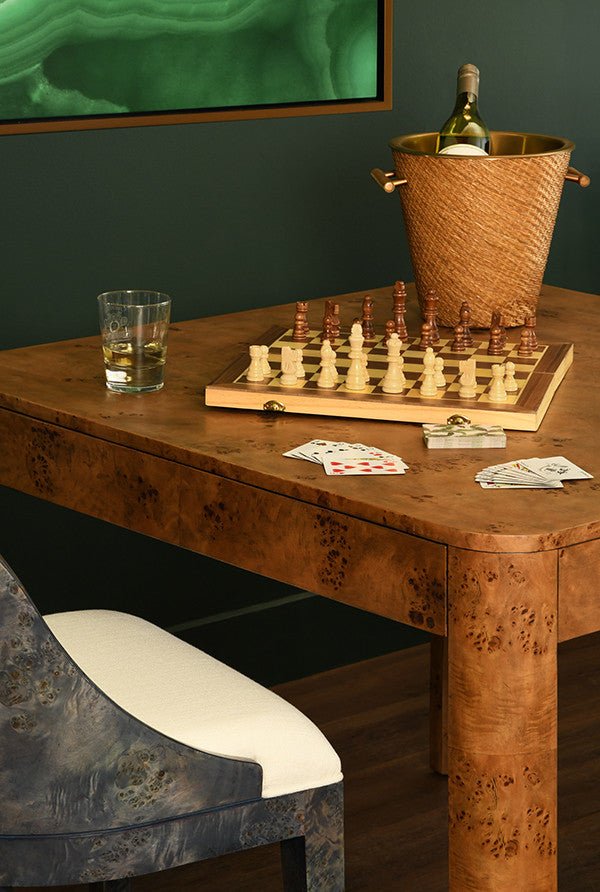 Worlds Away Jett Dark Burlwood Game Table at Fig Linens and Home - Lifestyle 2