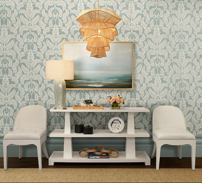 Lowen White Console Table by Worlds Away - Lifestyle View at Fig Linens and Home