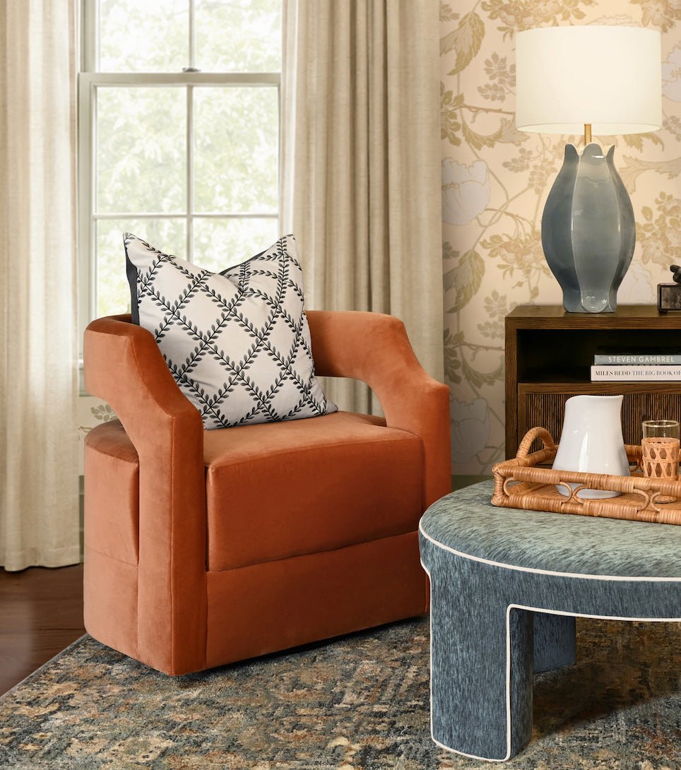 Mae Gray Blue Organic Floral Table Lamp by Worlds Away - Lifestyle Image at Fig Linens and Home
