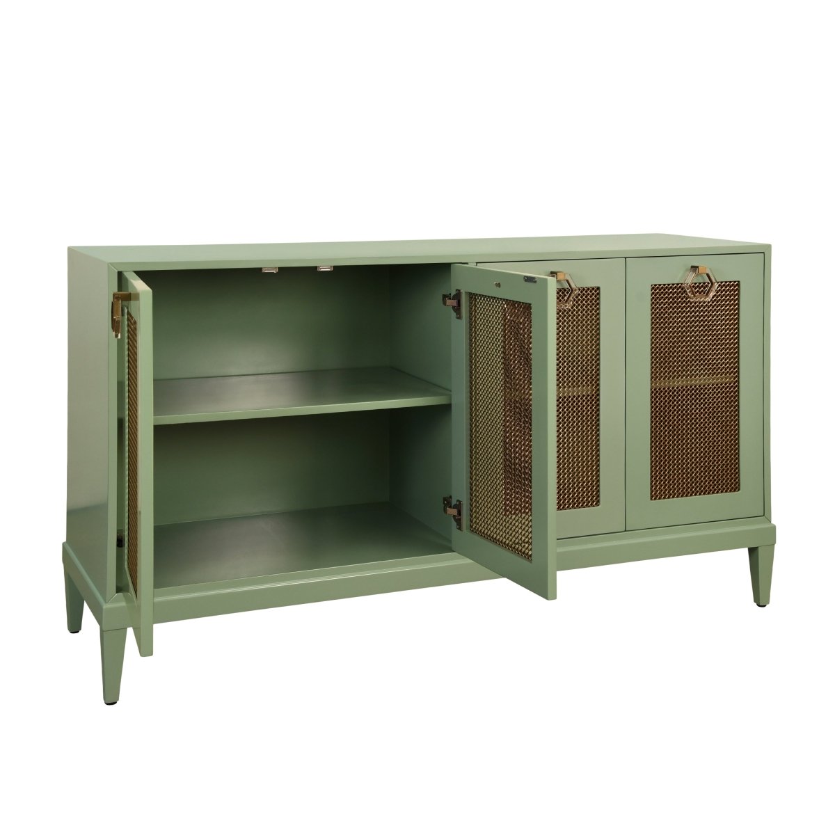 Marcella Green Buffet Cabinet by Worlds Away at Fig Linens and Home - Doors Open View