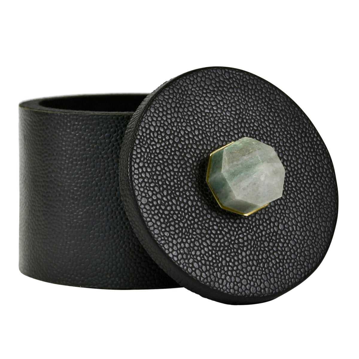 Marlene Round Black Faux Leather Container by Worlds Away 4.7" H x 5.9" W x 5.9" D Black at FIG LINENS AND HOME 4