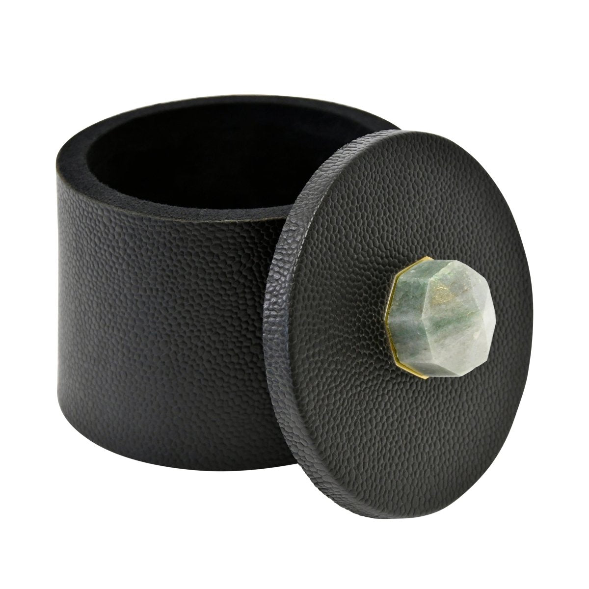 Marlene Round Black Faux Leather Container by Worlds Away 4.7" H x 5.9" W x 5.9" D Black at FIG LINENS AND HOME 3