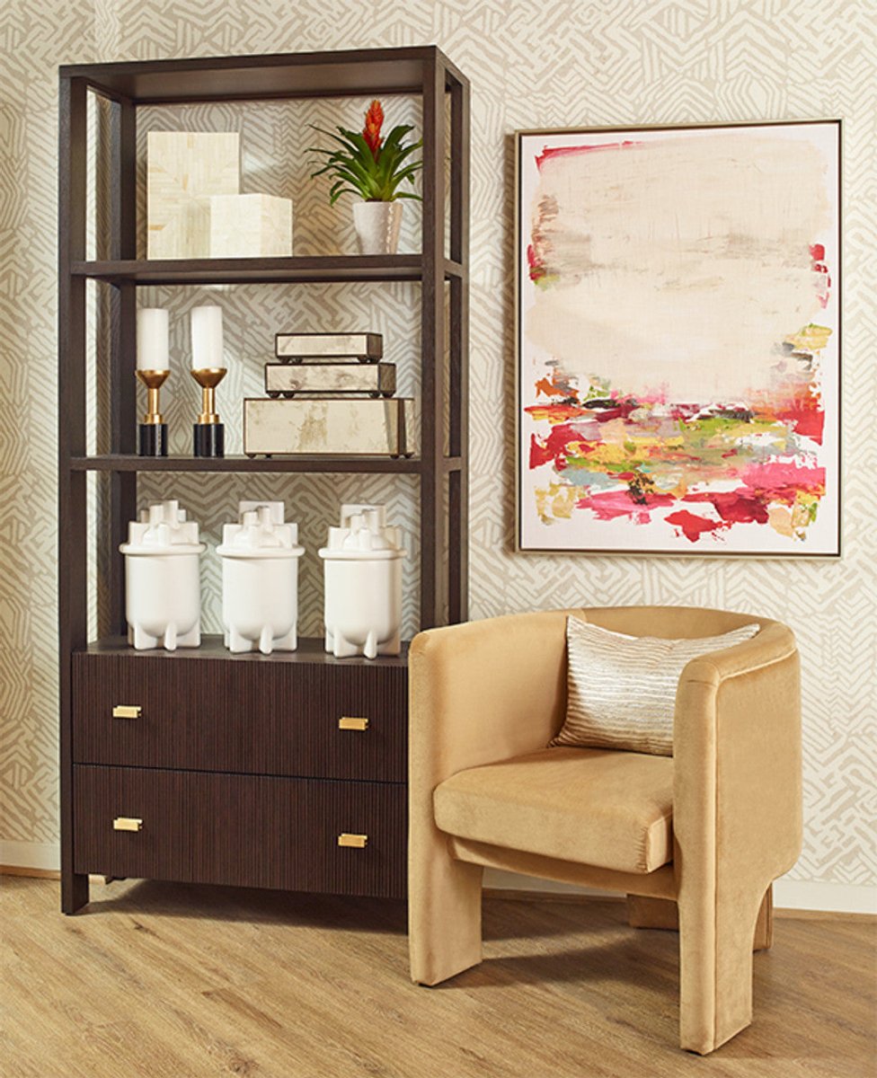 Worlds Away Medium Antique Mirrored Decorative Box shown on Etagere