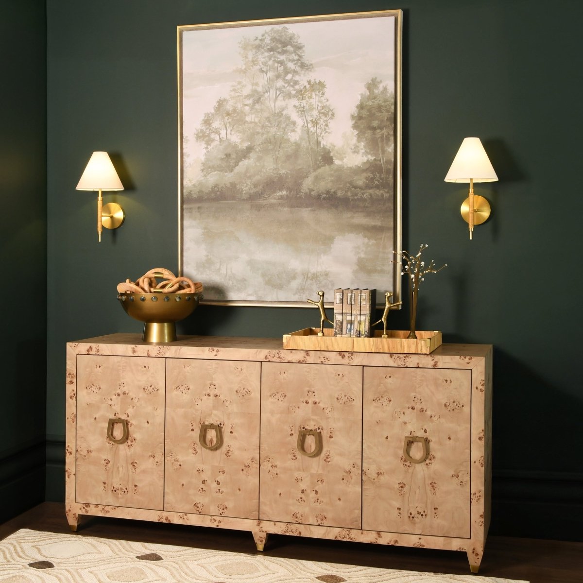 Mulligan Burlwood Buffet Console | Worlds Away Cabinet in Lifestyle Setting - Fig Linens and Home