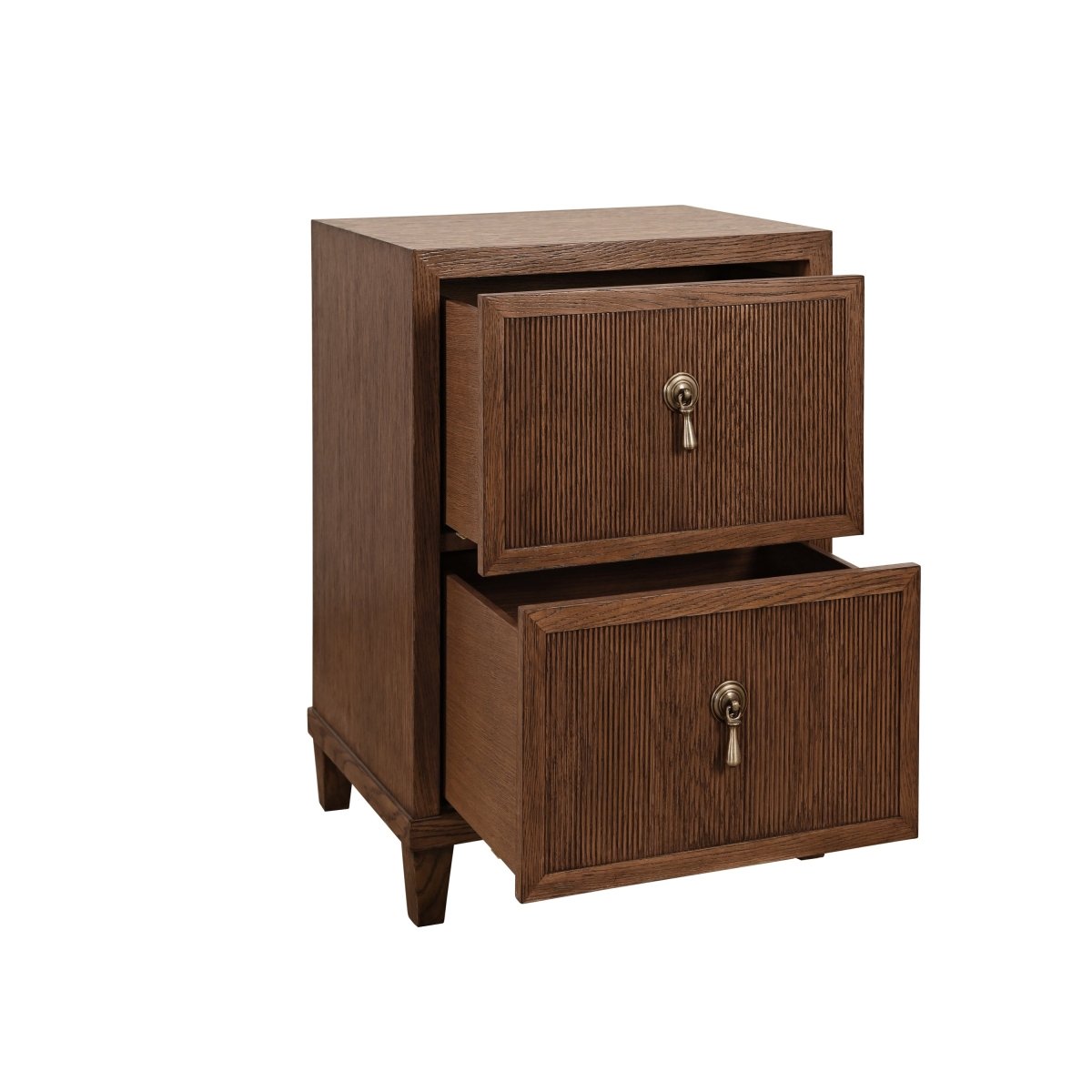 Worlds Away Novalie Provincial Brown Oak Side Table at Fig Linens and Home - Open Drawers Angle View