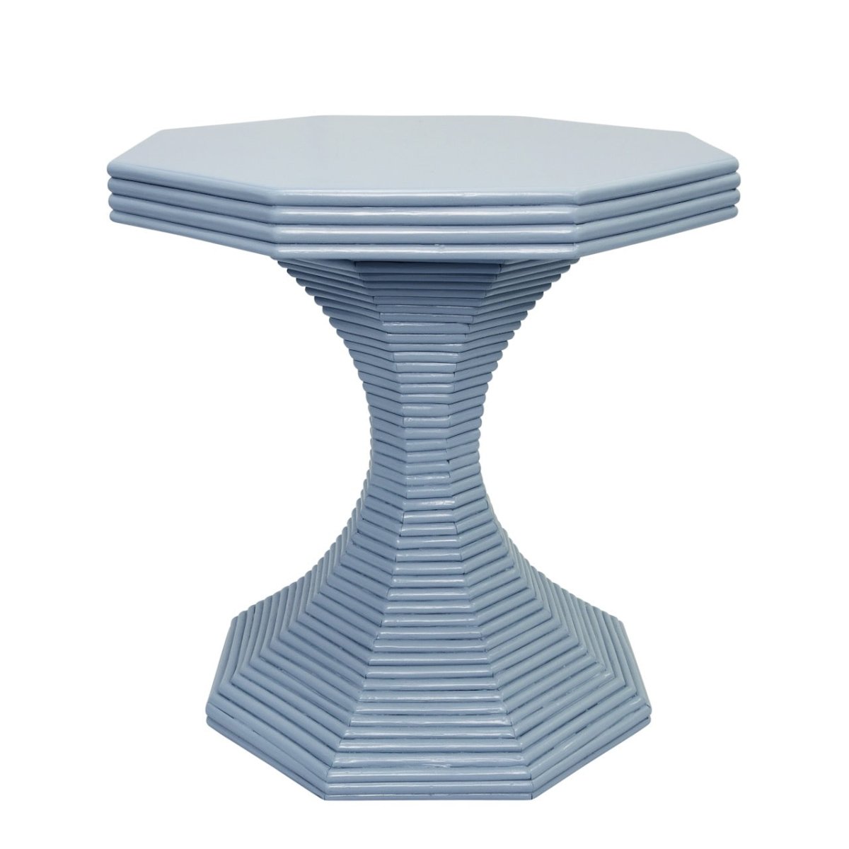 Octavia Light Blue Small Rattan Reeded Table by Worlds Away 23.5" H x 24.25" DIA Light Blue at FIG LINENS AND HOME 2