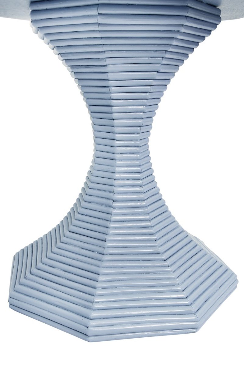 Octavia Light Blue Small Rattan Reeded Table by Worlds Away 23.5" H x 24.25" DIA Light Blue at FIG LINENS AND HOME 4