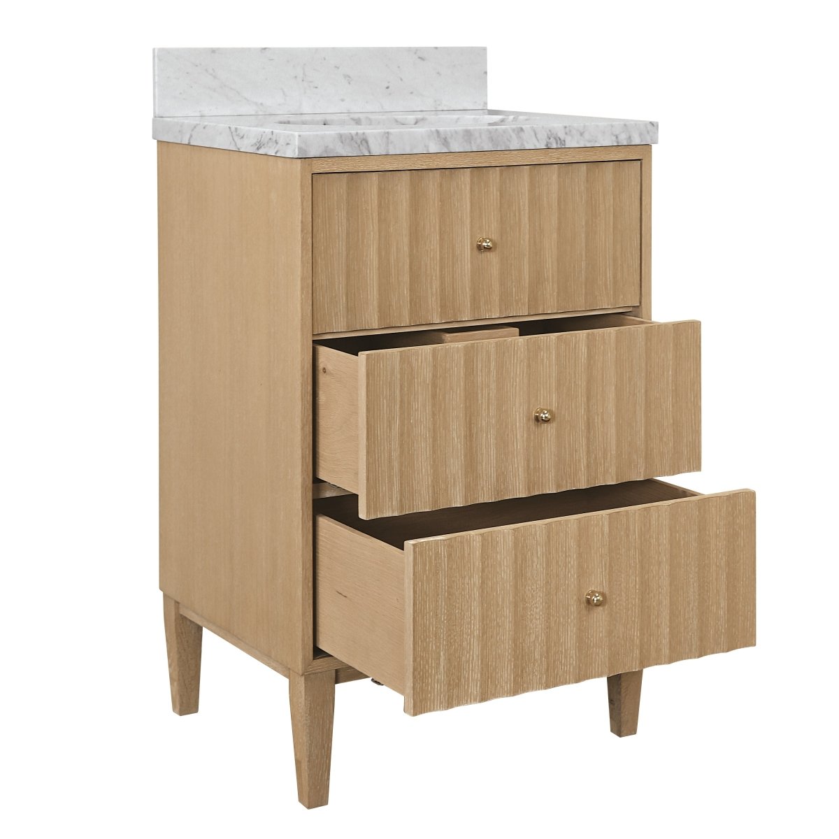 Worlds Away Odin Cerused Oak 24" Small Bath Vanity at Fig Linens and Home - Drawers Open View