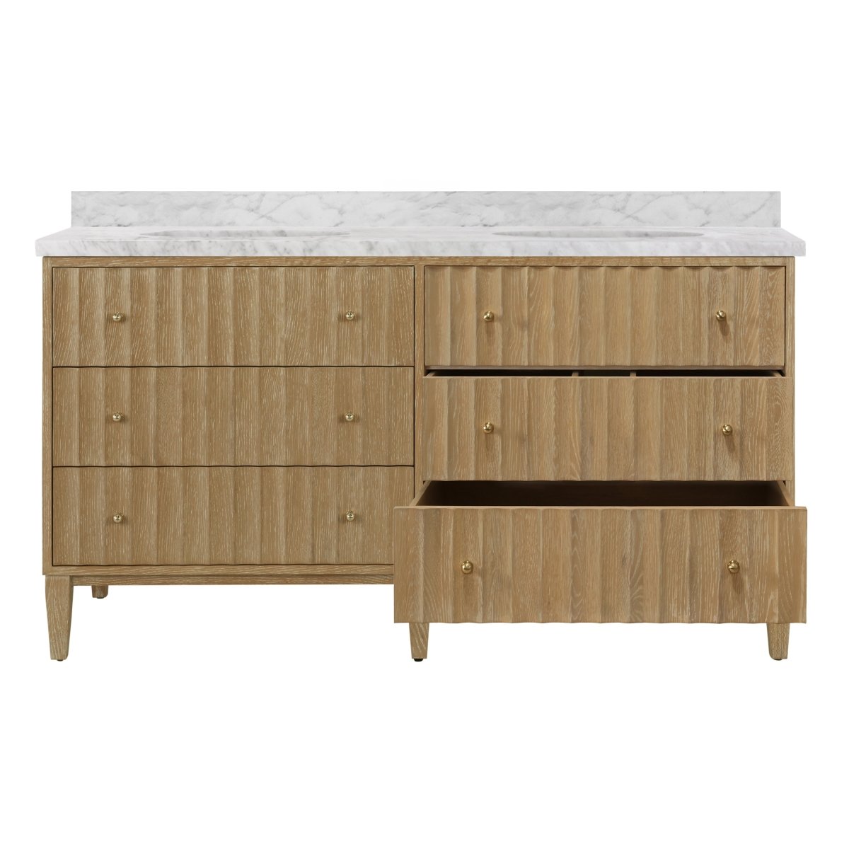 Odin Cerused Oak Double Sink Bath Vanity - Two Sink Bathroom Vanity Drawers View