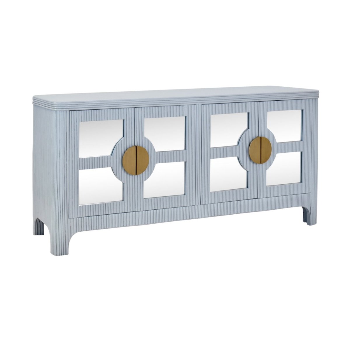 Opal Light Blue Rattan Buffet Cabinet by Worlds Away at Fig Linens and Home - Angle View